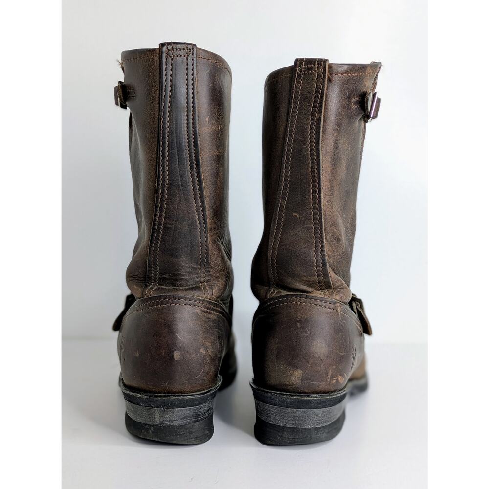 Frye Engineer 12R Boots 8 Brown Leather Tall Moto Buckle Vintage Patina USA - Picture 6 of 16